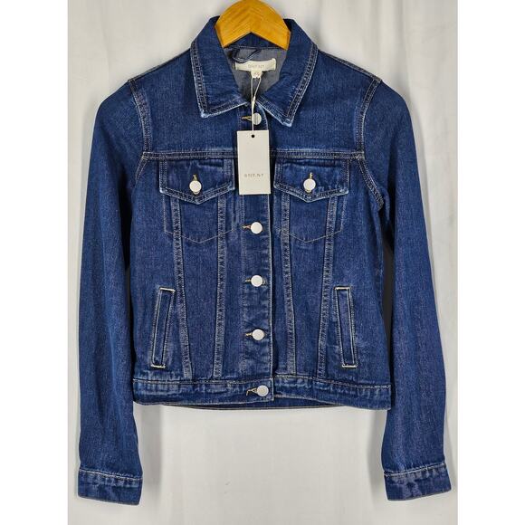 BRIT.NY WOMEN'S BLUE JEAN JACKET W/ SEWN ART CHAIN DESIGN PATCH ON BACK SIZE XS - Picture 4 of 8